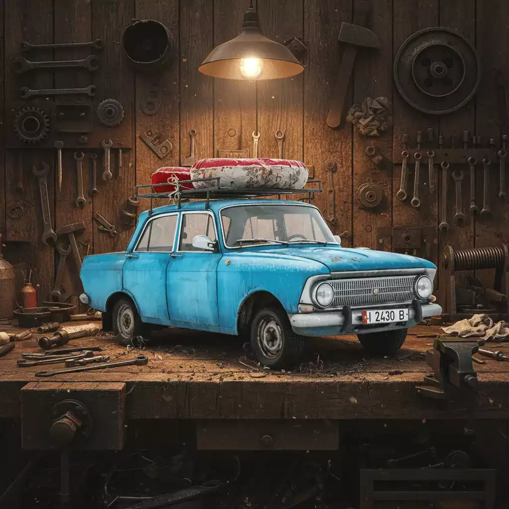 Change background to vintage tool workbench